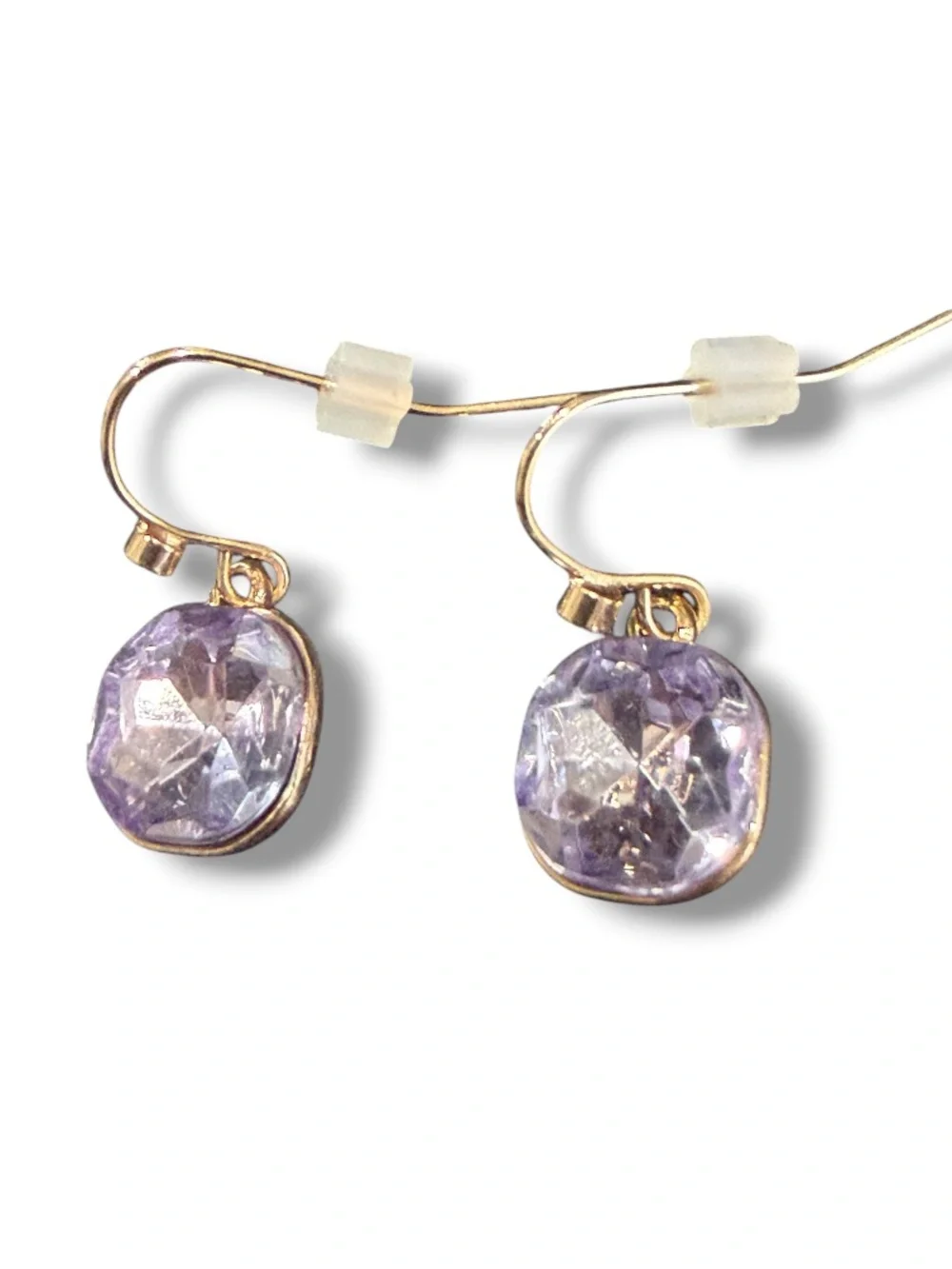 Avon Women’s Jewelry Gold Drop Earrings with Light Purple Gemstones NWOT